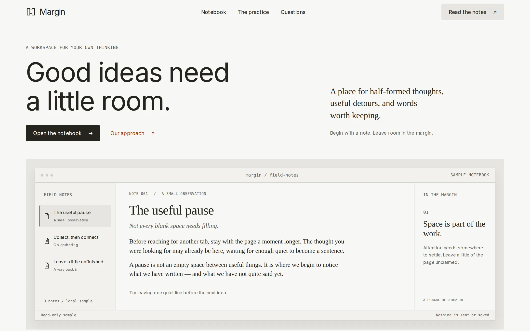 The Cursor kickstart: A paper-toned writing workspace with room for the thought beside the thought.