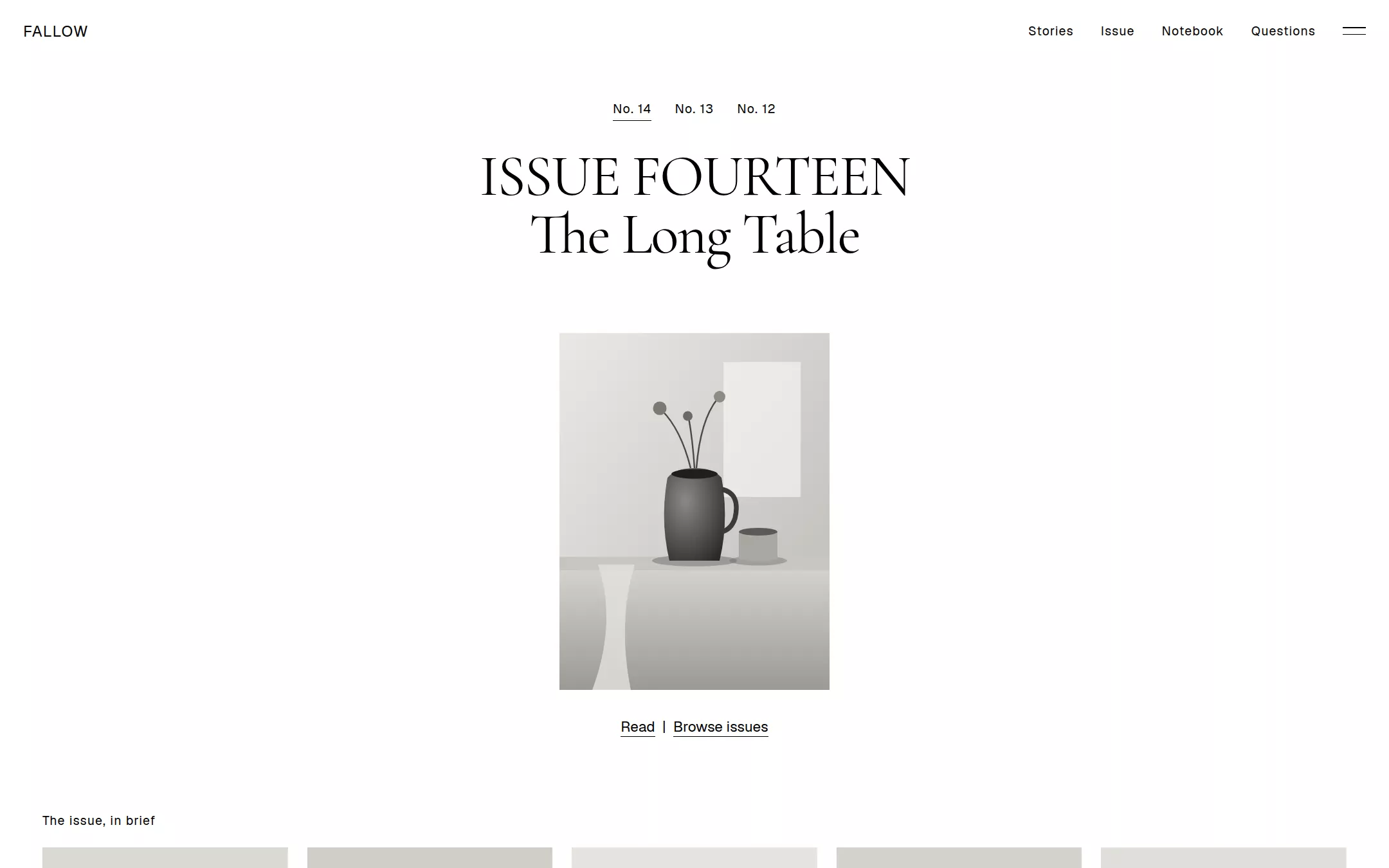The Kinfolk kickstart: An editorial broadsheet on bone-white linen: ink-black serif at one weight, quiet photographic plates and a single sage-paper band.