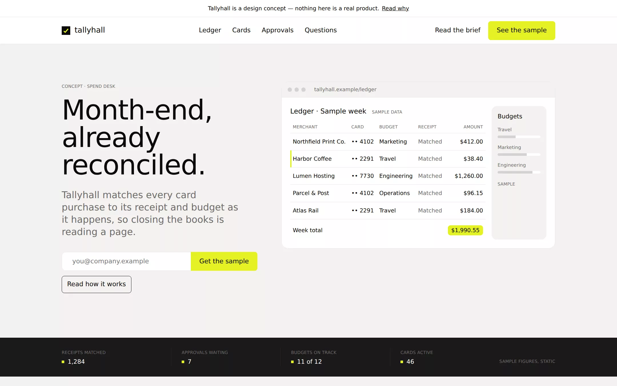 The Ramp kickstart: A black-and-white finance journal with one neon highlighter, marking only the places money moves.