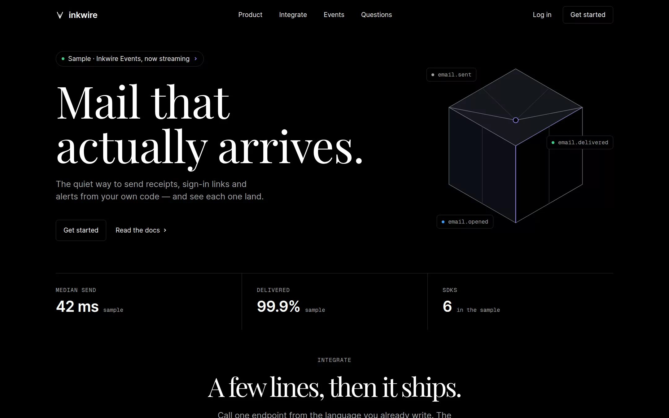 The Resend kickstart: Black velvet with violet neon: a pure black canvas, hairline graphite borders, a white serif headline and code that reads like a terminal in a luxury interface.