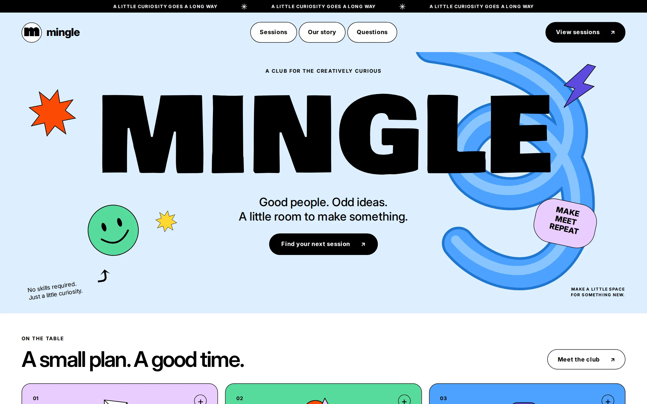 The Slush kickstart: A colorful creative-club page with oversized type, playful stickers and sessions to explore.