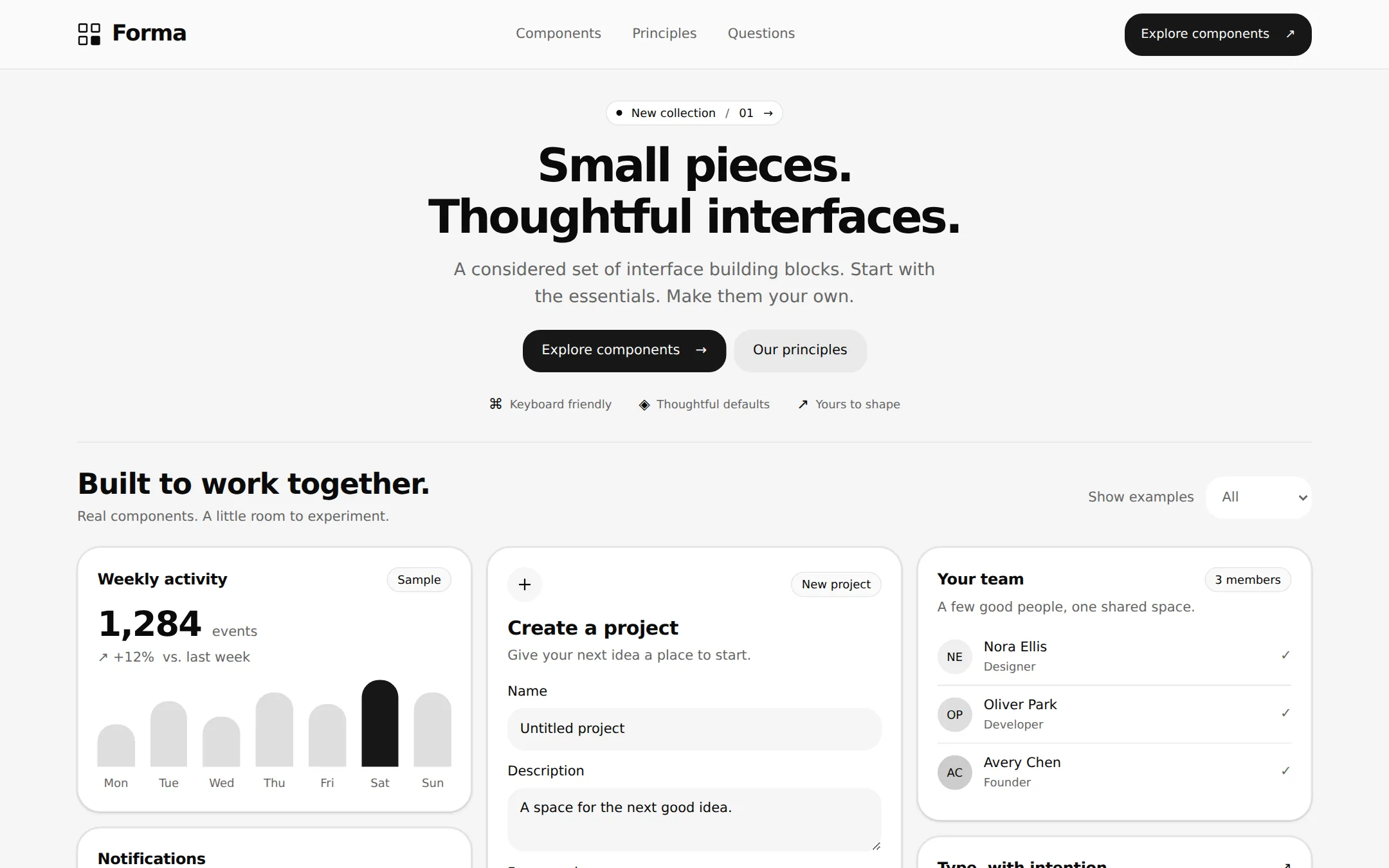 The Ui kickstart: A monochrome component studio with quietly rounded edges.